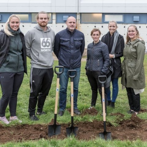 Fimleikafélagið við skóflustunguna í ágúst 2018