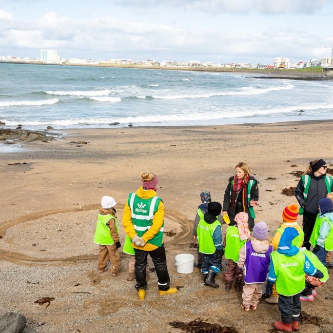Sæskrímsli á Langasandi við Sólmundarhöfða - Unnið af elstu deild leikskólans Akraseli (2024)
Ljósmynd: Guðni Hannesson