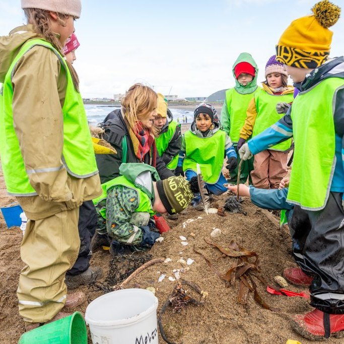 Sæskrímsli á Langasandi við Sólmundarhöfða - Unnið af elstu deild leikskólans Akraseli (2024)
Ljósmynd: Guðni Hannesson