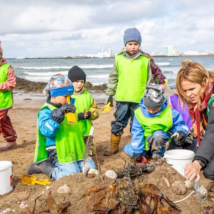 Sæskrímsli á Langasandi við Sólmundarhöfða - Unnið af elstu deild leikskólans Akraseli (2024)
Ljósmynd: Guðni Hannesson