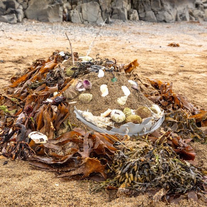 Sæskrímsli á Langasandi við Sólmundarhöfða - Unnið af elstu deild leikskólans Akraseli (2024)
Ljósmynd: Guðni Hannesson