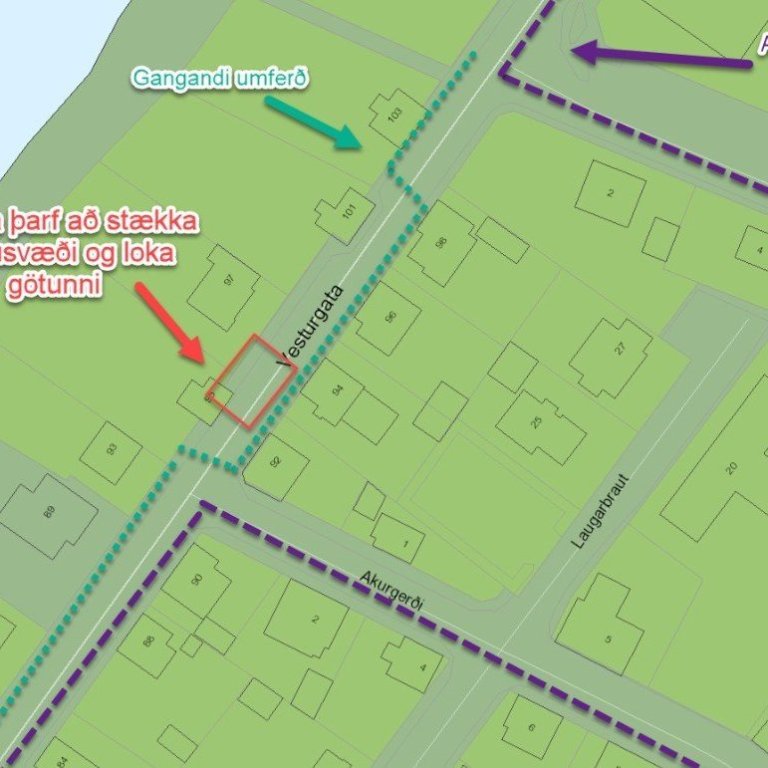 Lokun við Vesturgötu 95 - 17.-19. mars - röskun á strætóstoppistöð við Merkigerði