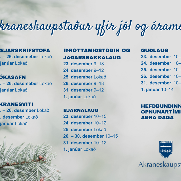 Opnunartímar yfir hátíðirnar