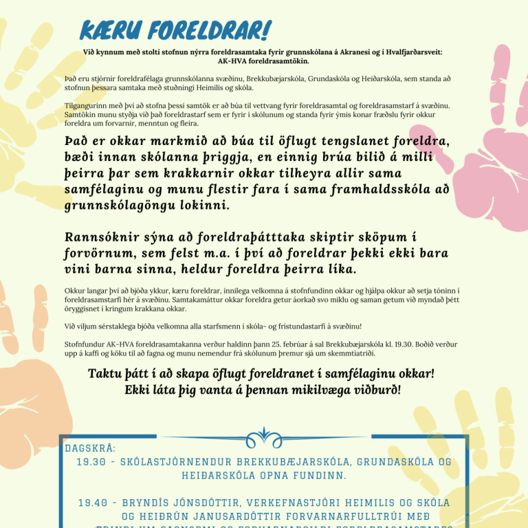 Ný foreldrasamtök fyrir grunnskólanna á Akranesi og í Hvalfjarðarsveit