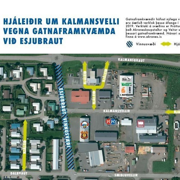 Yfirlitskort sem sýnir hjáleiðir um Kalmansvelli