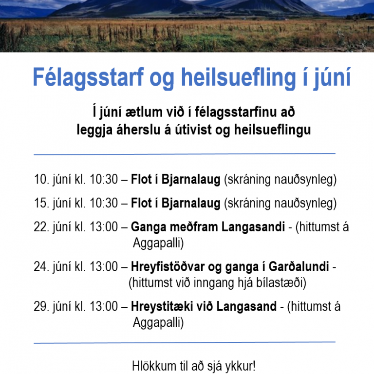 Félagsstarf og heilsuefling í júní