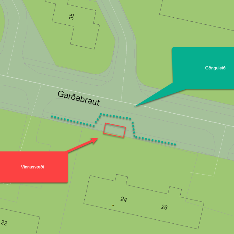 Garðabraut 24-26 truflun á gangandi umferð 12. febrúar til 21. febrúar