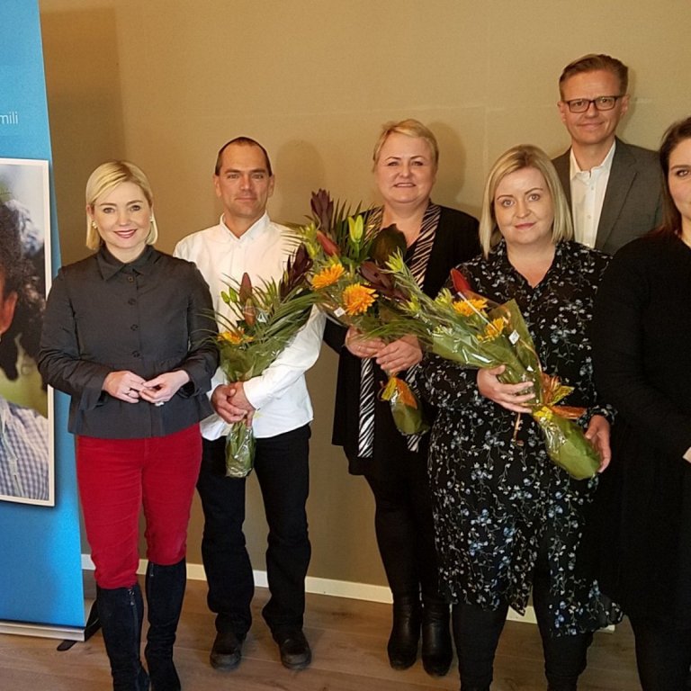 Þeir kennarar sem veittu viðurkenningunni móttöku og er Vilborg þriðja frá vinstri.
