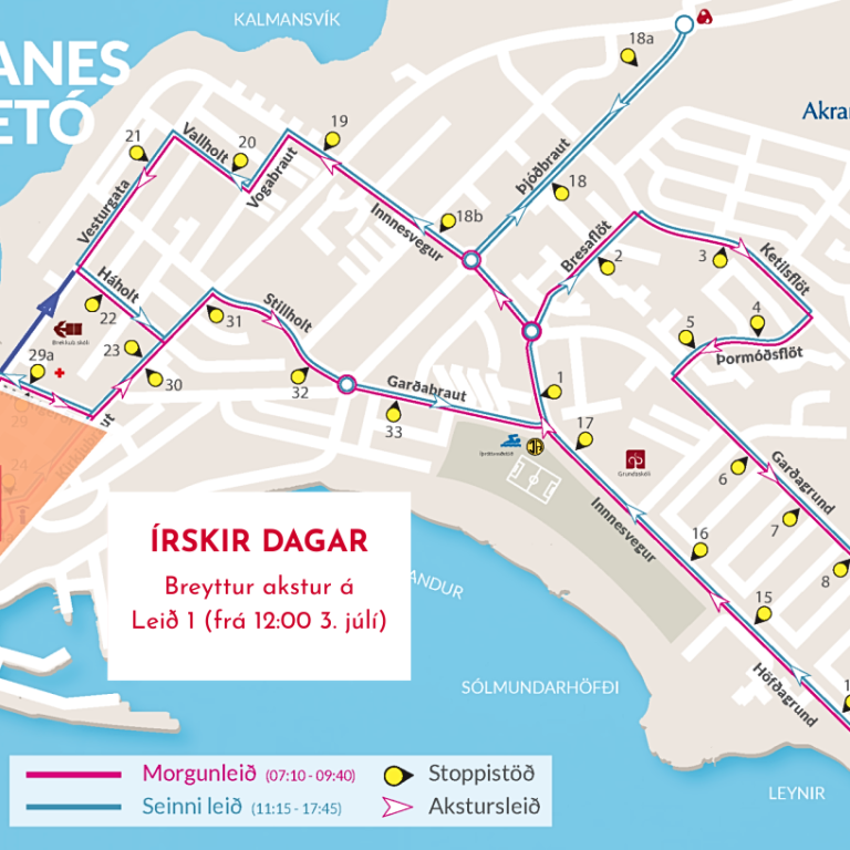 Breyting á ferðum innanbæjarstrætós vegna Írskra daga