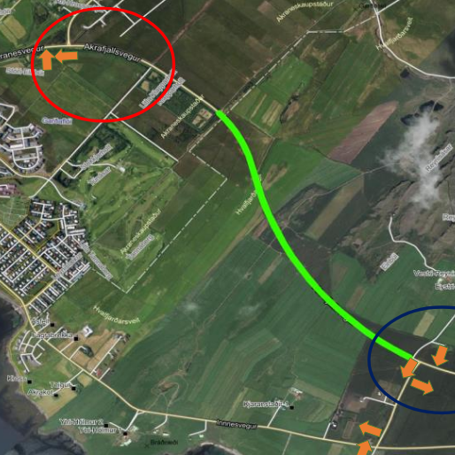 Malbikunarframkvæmdir við Akrafjallsveg og Innnesveg þann 9. júlí