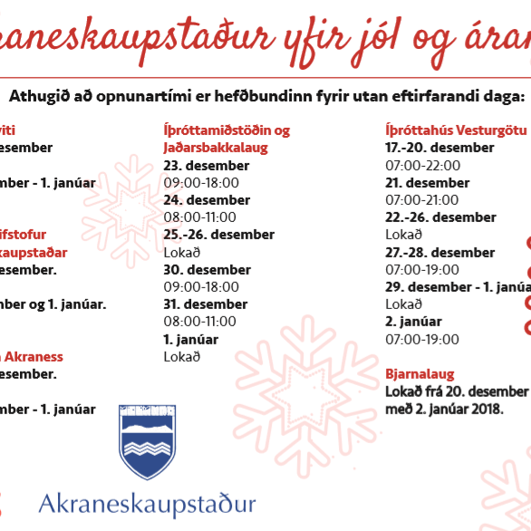 Opnunartími hjá Akraneskaupstað yfir jól og áramót