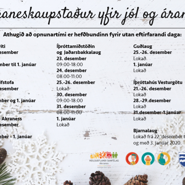 Opnunartími yfir jól- og áramót hjá Akraneskaupstað