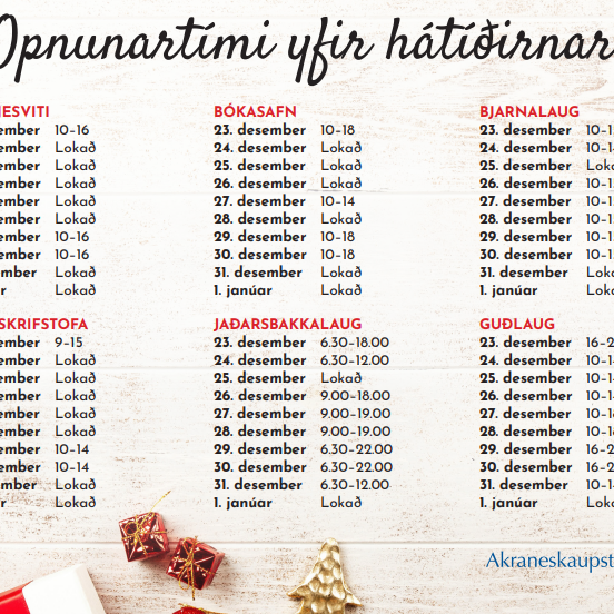 Opnunartímar yfir jól og áramót