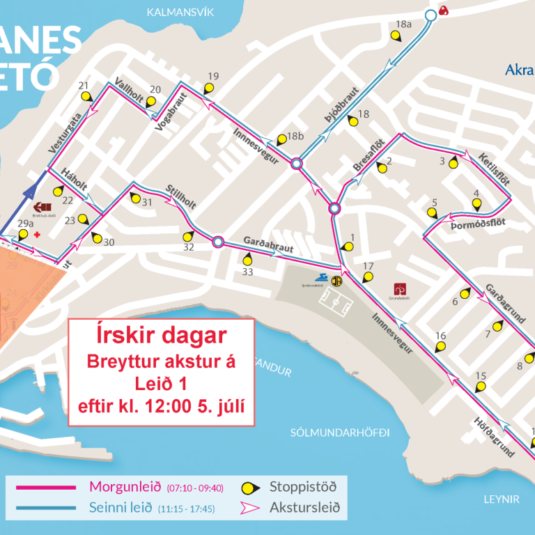 Breyttur akstur innanbæjarstrætó vegna Írskra daga