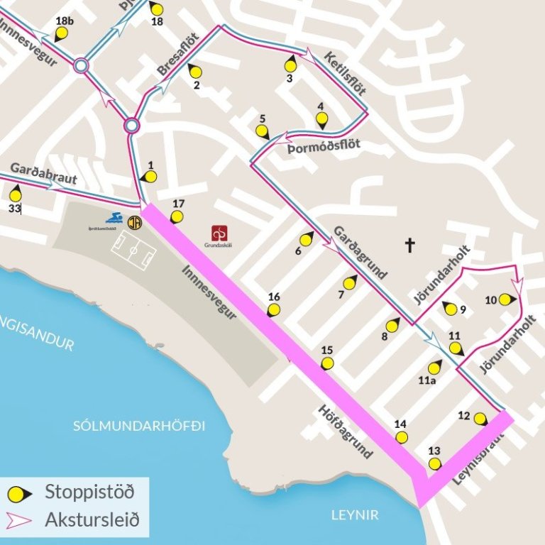 Breytt akstursleið strætó á þriðjudag
