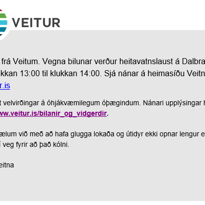 Heitavatnslaust á Dalbraut 1 og Dalbraut 4 vegna bilunar