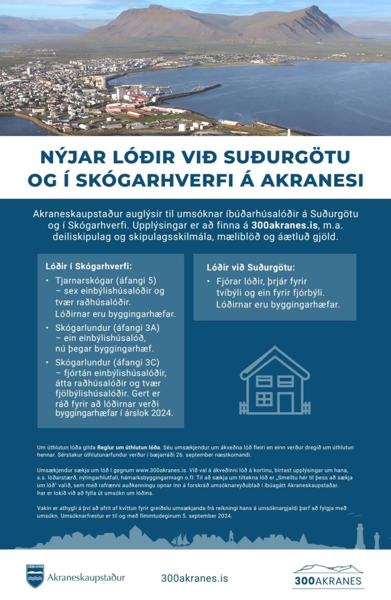 Nýjar lóðir við Suðurgötu og í Skógarhverfi á Akranesi