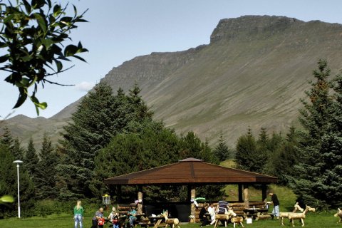 Hópmyndum unglinga á leiksvæðum að kvöldlagi