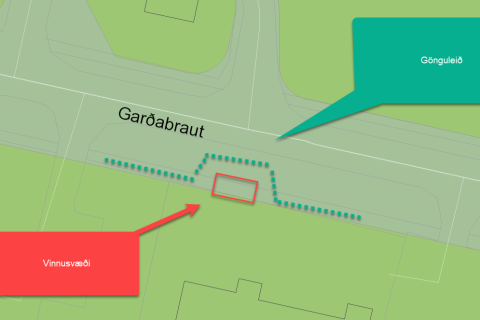 Garðabraut 24-26 truflun á gangandi umferð 12. febrúar til 21. febrúar