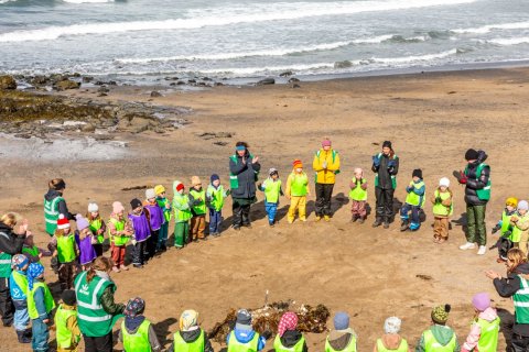 Hér má sjá glæsilegan hóp elstu barna á leikskólanum Akraseli. Ljósmynd: Guðni Hannesson.