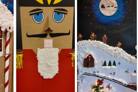 Hér má sjá fjórar af þeim níu hurðum sem fengu glæsilega upplyftingu í Brekkubæjarskóla á föstudag.