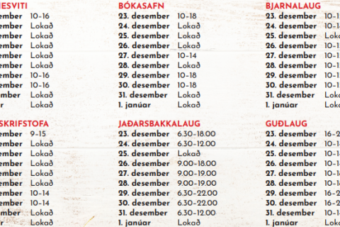 Opnunartímar yfir jól og áramót