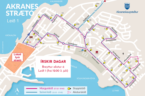 Breyting á ferðum innanbæjarstrætós vegna Írskra daga