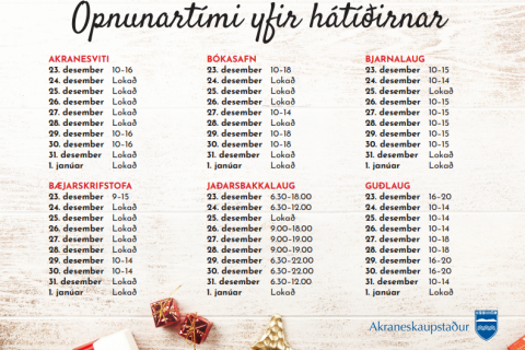 Opnunartímar yfir jól og áramót