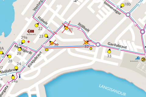 Hjáleið strætó vegna framkvæmda við Stillholt